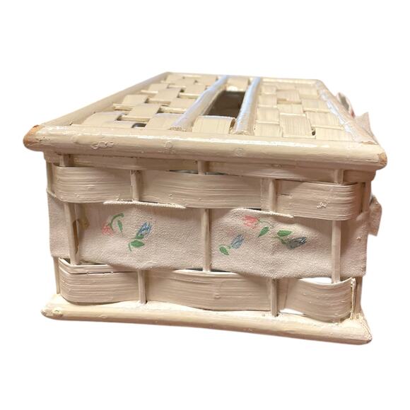 Vintage White Wicker Tissue Box Cover with Box Rustic - Picture 5 of 8
